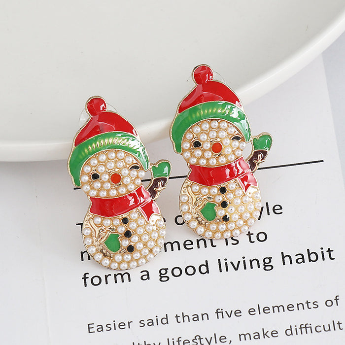 Wholesale Earrings Alloy Enamel Pearl Christmas Snowman JDC-ES-JJ333