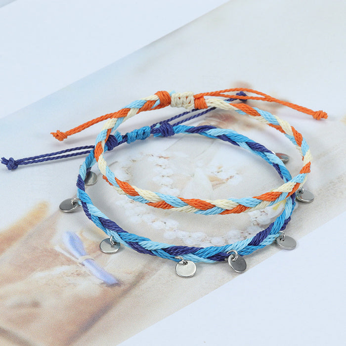 Jewelry WholesaleWholesale Waterproof Wax Wire Braided Stainless Steel Boho Ankle Chain Set JDC-AS-Yh008 Anklet 益烨 %variant_option1% %variant_option2% %variant_option3%  Factory Price JoyasDeChina Joyas De China