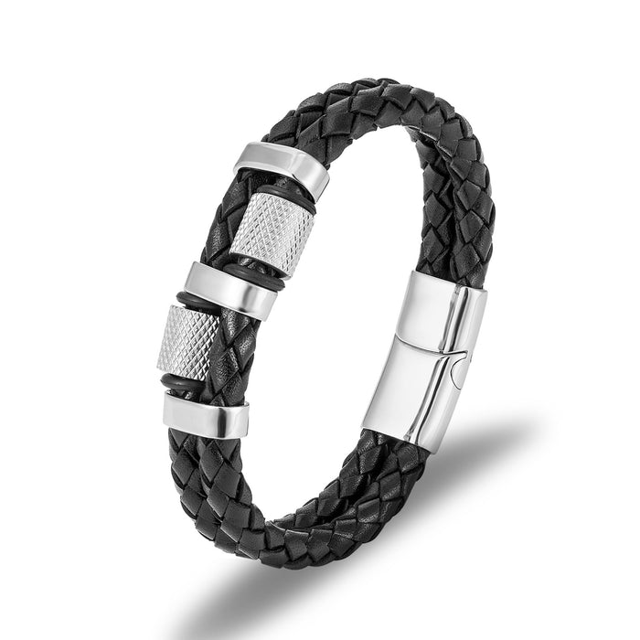 Wholesale New Men's Jewelry Stainless Steel Leather Rope Braided Bracelet JDC-BT-YiS003