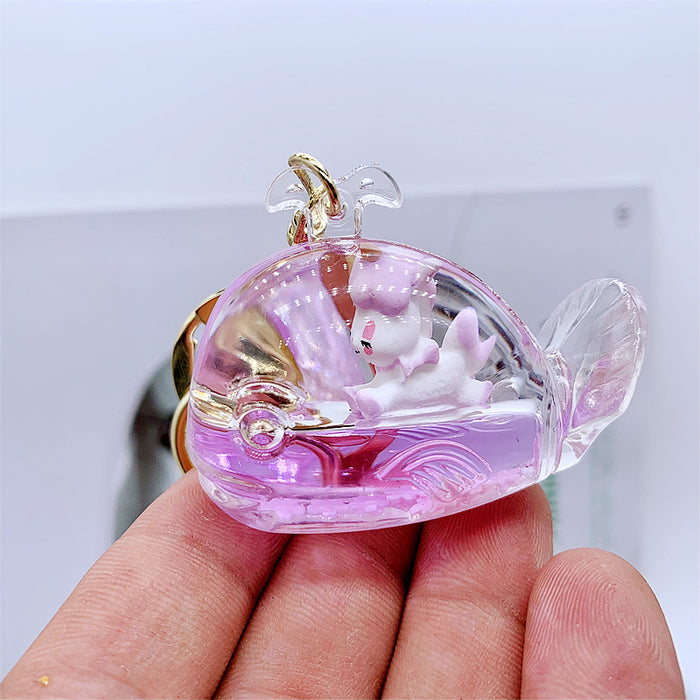 Wholesale Keychain Acrylic Quicksand Bottle Floating Whale Unicorn Figure MOQ≥2 JDC-KC-DMF017