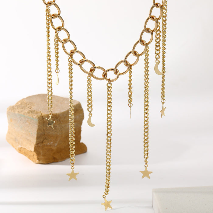 Wholesale necklace alloy tassel star moon pearl JDC-NE-YiD041