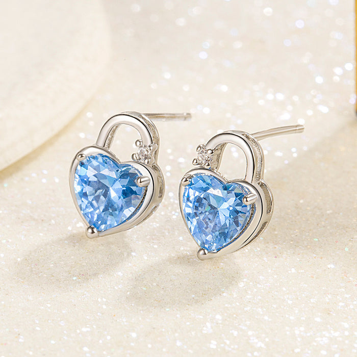 Wholesale Earrings Copper Blue Zircon Love Lock JDC-ES-WeiH028