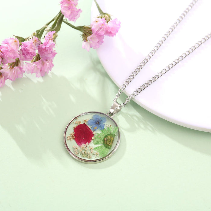 Wholesale Round Dried Flower Pendant DIY Epoxy Dried Flower Necklace for Women JDC-NE-yanxuan002