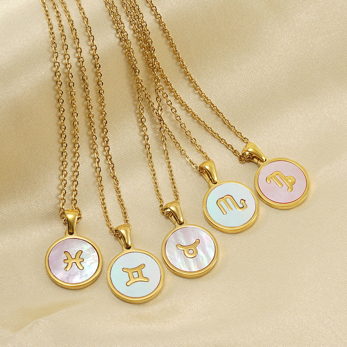 Wholesale Necklaces Titanium Steel Twelve Constellation Round Gold MOQ≥2 JDC-NE-ZhongY009