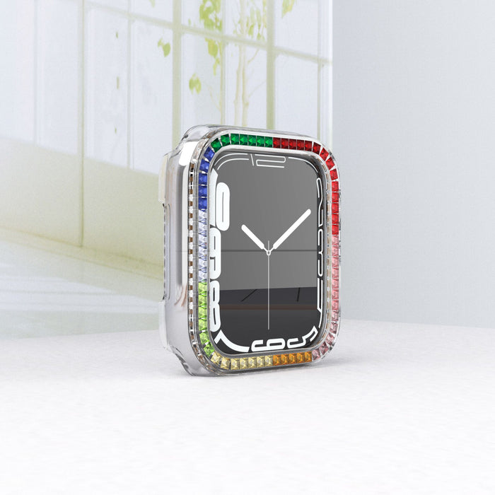 Caso de protección de correa de reloj al por mayor Apple iWatch7 Rainbow Square Diamond JDC-WD-Lingy002