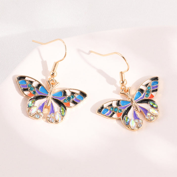 Wholesale Butterfly Earrings Color Alloy Drop Oil Spot Drill JDC-ES-zhongyi003