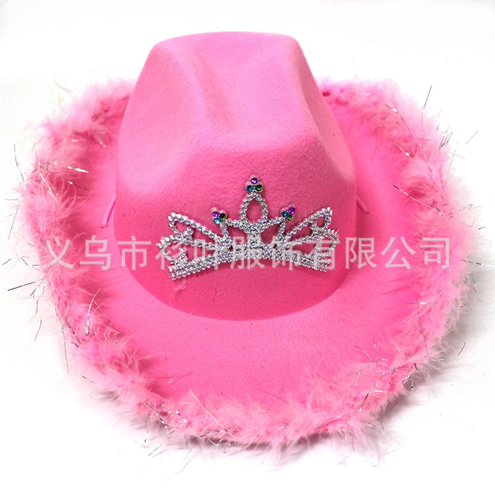 Carta de ventas de plumas al por mayor Sombrero de vaquero Sequin Pink Moq≥3 JDC-FH-Shany002