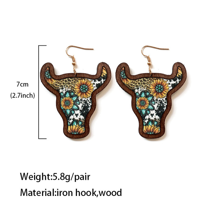 Pendientes al por mayor Wooden Vintage Boho Bull Head Controlada MOQ≥2 JDC-ES-Qunyi024
