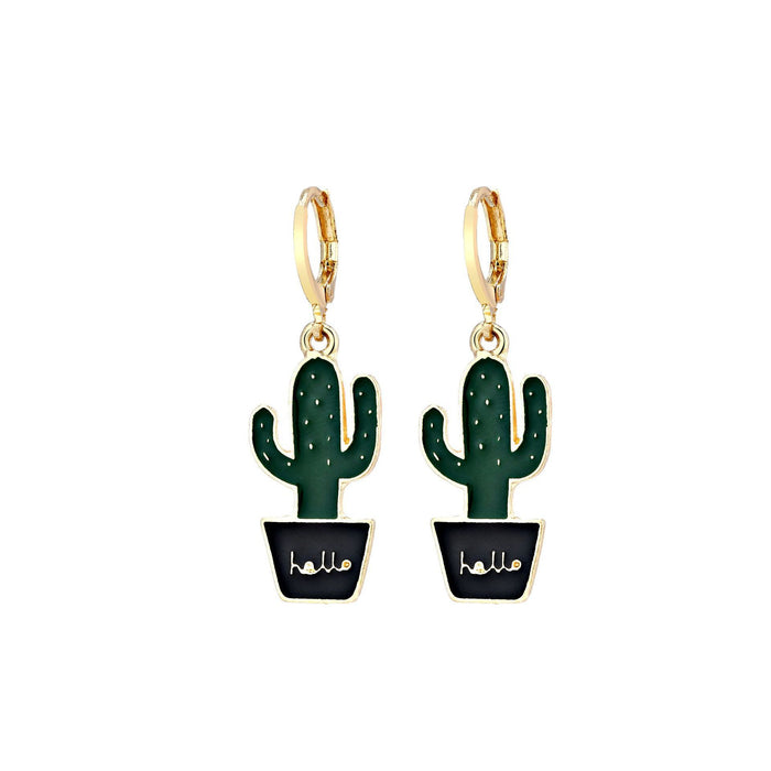 Wholesale Earrings Alloy Ceramic Cactus Geometric Plant Earrings MOQ≥2 JDC-ES-Yihan010