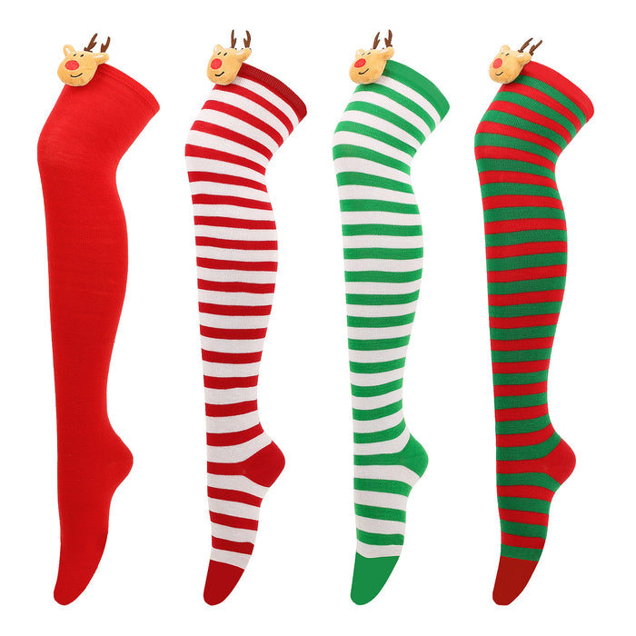 Calcetines al por mayor poliéster alces de Navidad se extiende sobre el calcetín de rodilla MOQ≥2 JDC-SK-XQ012