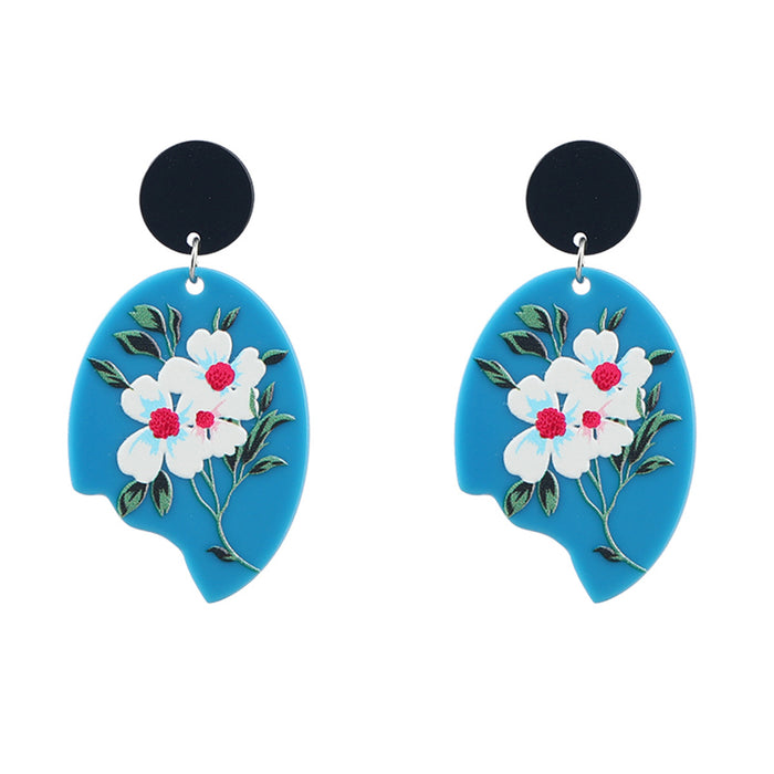 Wholesale Earrings Acetate Plate Printing Art Fan Flowers JDC-ES-JL1023