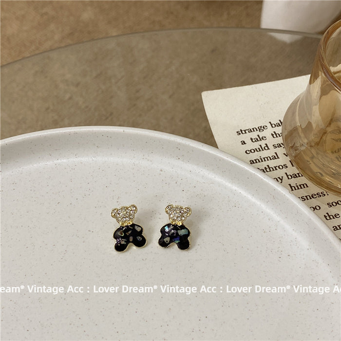Wholesale geometric bear rhinestone earrings sweet and cool girly style JDC-ES-Lfm029