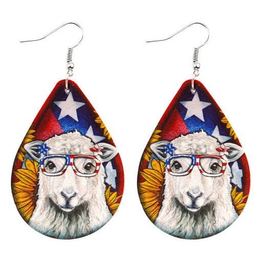 Jewelry WholesaleWholesale US National Day Stars and Stripes Sunflower Eyes Animal Leather Earrings JDC-ES-KDL002 Earrings 坎德拉 %variant_option1% %variant_option2% %variant_option3%  Factory Price JoyasDeChina Joyas De China