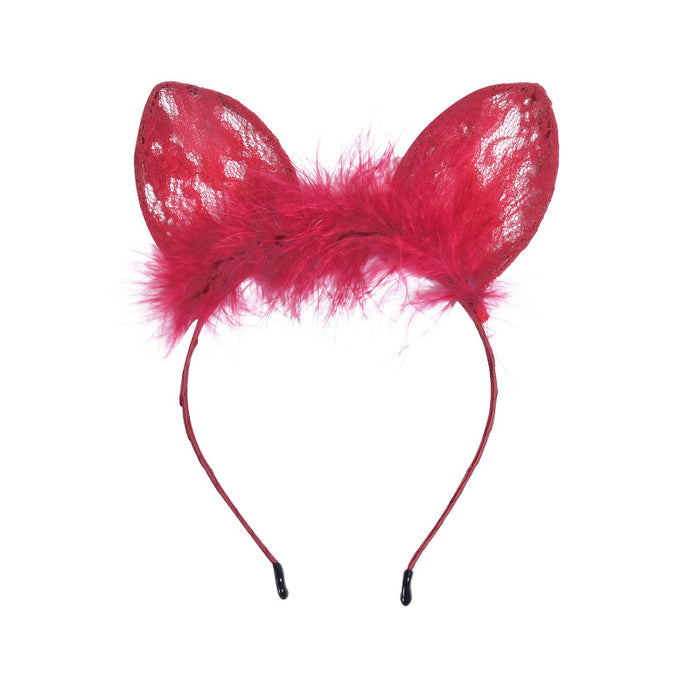 Wholesale Headband Cat Ear Feather Lace Atmosphere MOQ≥2 JDC-HD-Loulin002