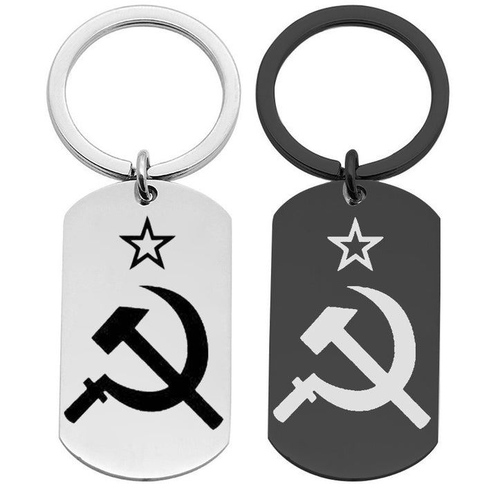 Wholesale Keychains For Backpacks Stainless Steel Soviet Red Army Sickle Hammer Keychain MOQ≥2 JDC-KC-ZongB008