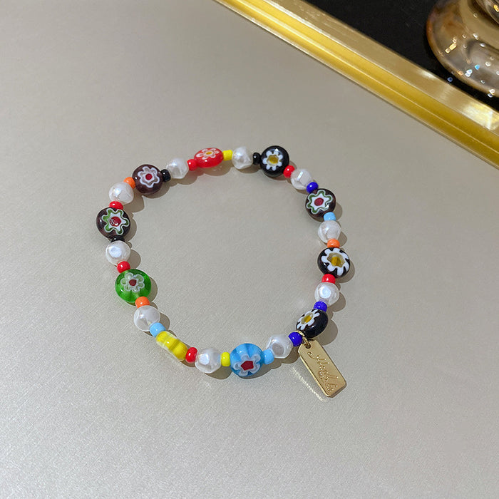 Wholesale Bracelet Resin Colored Glass Flower Bracelet Stretch JDC-BT-SW005