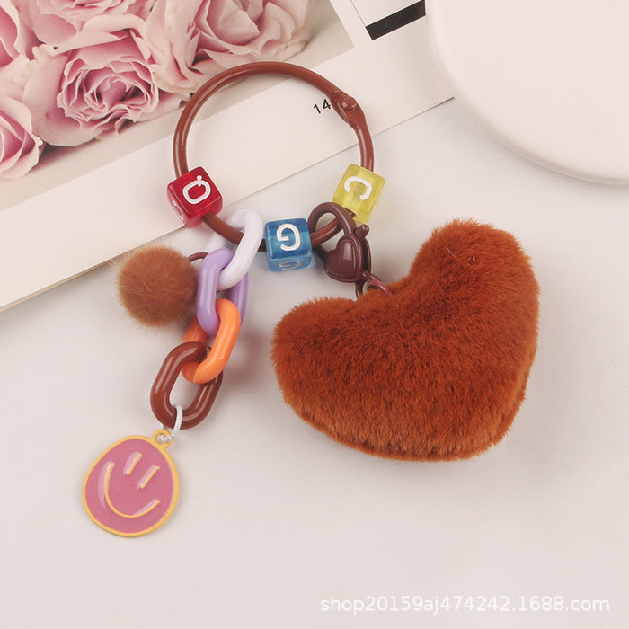 Wholesale Keychains Plush Heart Alphabet Beads Open Smiley MOQ≥2 JDC-KC-YiHan027