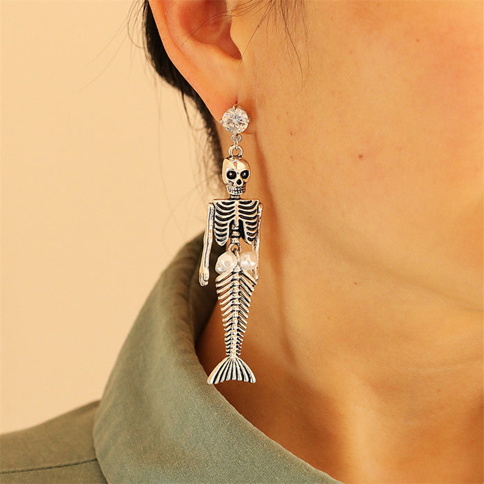 Pendientes al por mayor aleación de perlas de skull de Halloween jdc-es-gute023