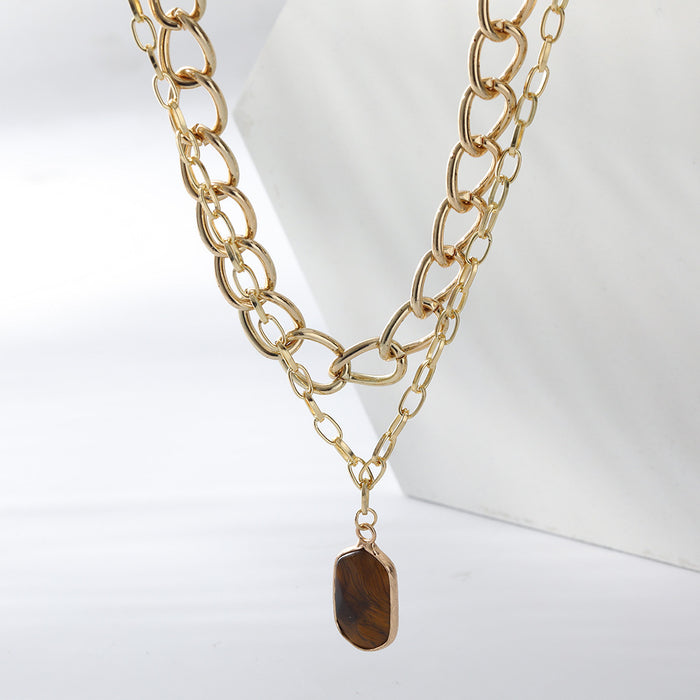 Wholesale Necklace Alloy Double Layer Brown Stones Sweater Chain MOQ≥2 JDC-NE-YiD051