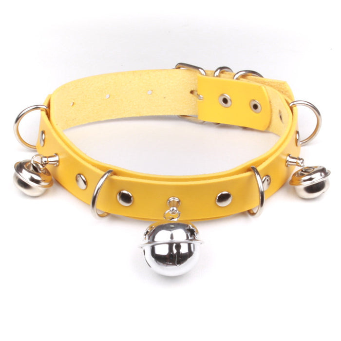 Wholesale double layer pu leather sexy big bell collar bondage choker necklace MOQ≥2 JDC-NE-HJ004
