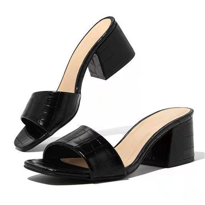 Wholesale square head one-line thick heel plus size sandals JDC-SD-Mingx002