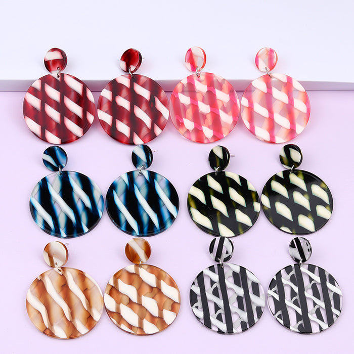 Wholesale Stripe Collection Acetate Geometric Round Earrings JDC-ES-DUAI017