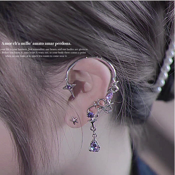 Wholesale Purple Crystal Alloy Left Ear Single Ear Hook JDC-ES-Qiant005