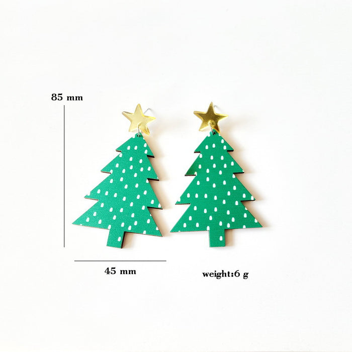 Wholesale Earring Wooden Christmas Tree Star Earrings JDC-ES-Xuep086