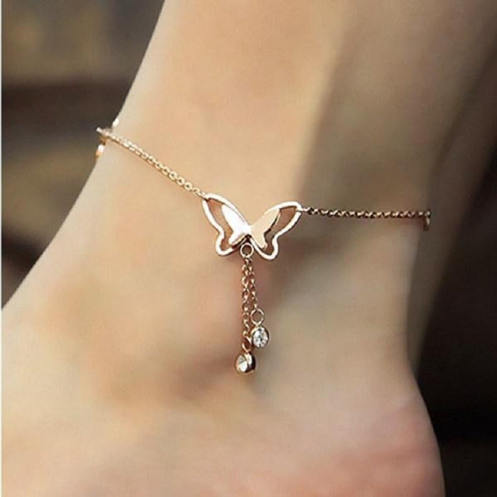 Wholesale Summer Beach Butterfly Anklet Butterfly Rhinestones JDC-AS-HuiY002
