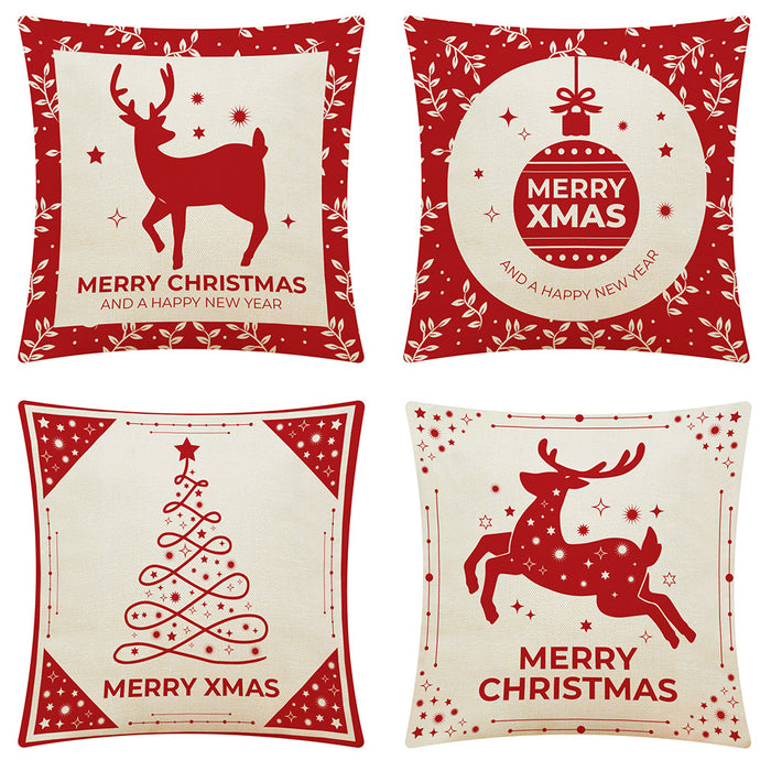 Wholesale Pillowcase Red Elk Christmas Column Home Cotton Linen Pillowcase JDC-PW-XinXi003
