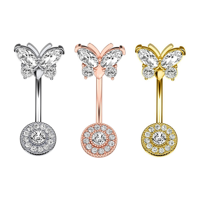 Jewelry WholesaleWholesale Butterfly Round Zircon Navel Nail for Human Body Piercing JDC-UN-WeiB004 Piercings 威怀 %variant_option1% %variant_option2% %variant_option3%  Factory Price JoyasDeChina Joyas De China