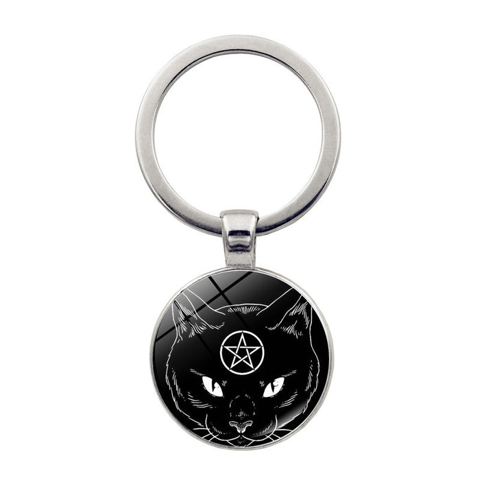 Wholesale Keychain Zinc Alloy Glass Witch Pentagram Cat JDC-KC-JiaY001