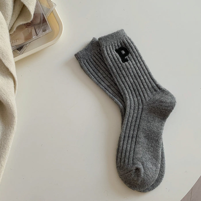 Wholesale Socks Wool Mid-Cylinder Warmth Thickened Letters JDC-SK-ChangShen006