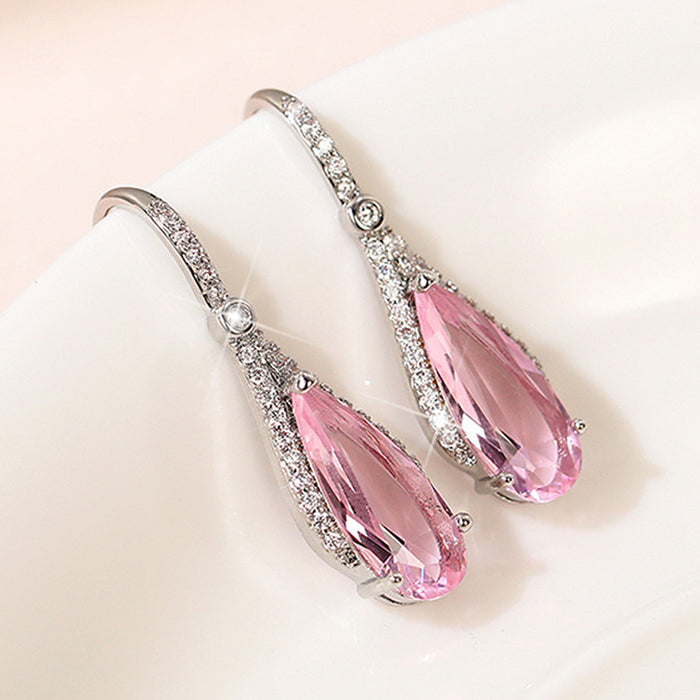 Wholesale Earrings Copper Zircon Pink Diamond Drop Shape MOQ≥2 JDC-PREMCAOS-ES-010