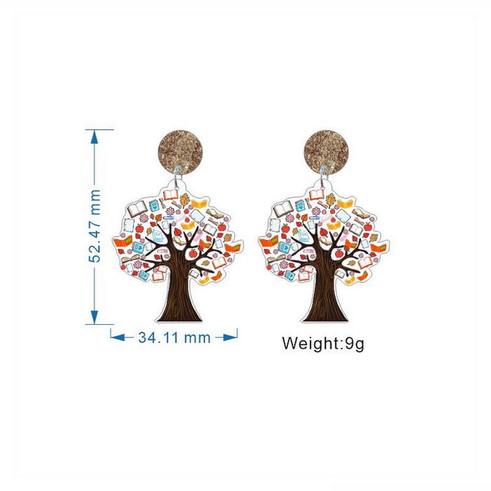 Wholesale acrylic tree rainbow cat teacher earrings MOQ≥2 JDC-ES-XUEP039