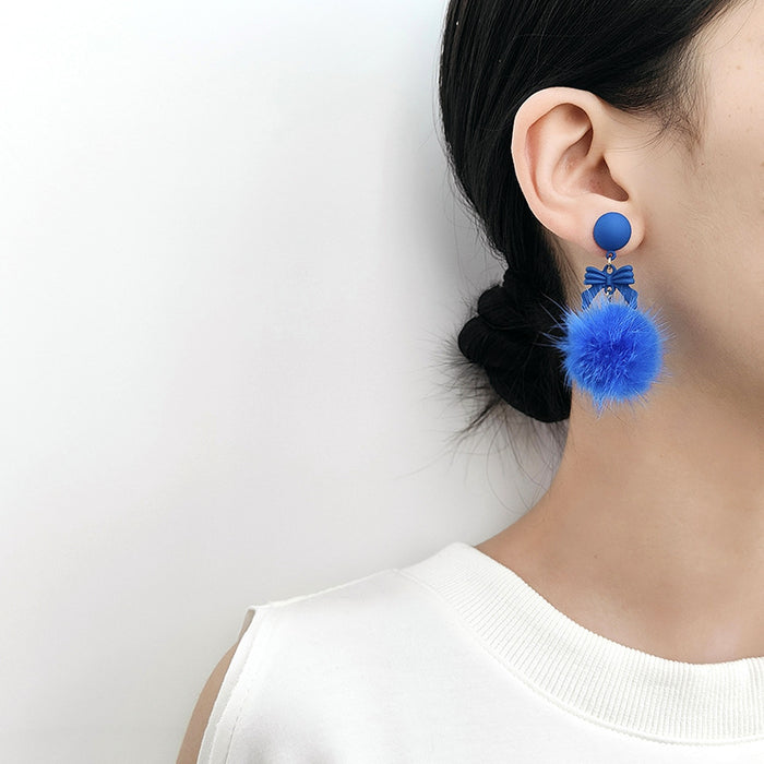 Wholesale Earrings Alloy Blue Plush Bow MOQ≥2 JDC-ES-Xinai006