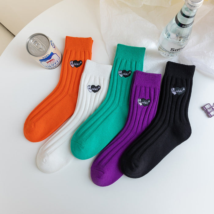 Wholesale Socks Cotton Heart Letter Embroidery Thick Thread JDC-SK-JXin011