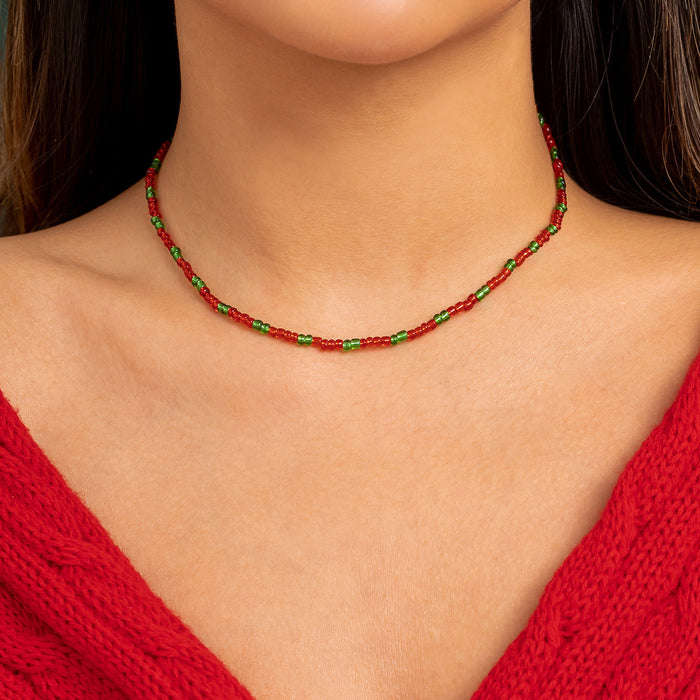 Wholesale Necklaces Plastic Contrast Color Beads Single Layer Rice Beads Christmas JDC-NE-KunJ174