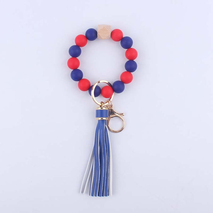 Wholesale Keychains Silicone Beads Octagon Leather Tassel Wristlet JDC-KC-YWGT003