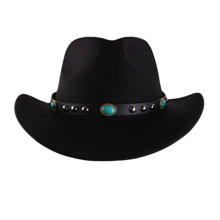 Hombro al por mayor Woolen Style Ettnic Rivet Western Big Cowboy Hat JDC-FH-Xrong008
