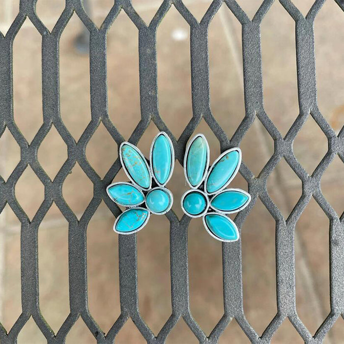Wholesale Earrings Alloy Vintage Scalloped Turquoise Petals JDC-ES-Saip091
