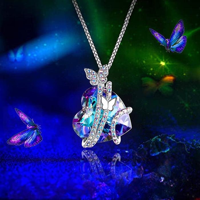 Wholesale Heart Shaped Crystal Butterfly Alloy Zircon Necklace MOQ≥2 JDC-NE-Haojie002