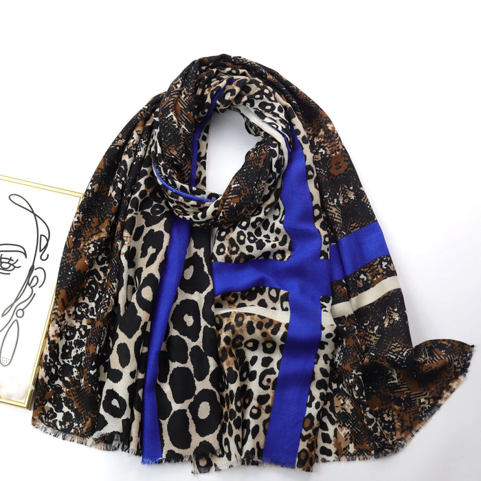 Wholesale Scarf Polyester Cotton Leopard Colorblock Print Shawl JDC-SF-XJY001