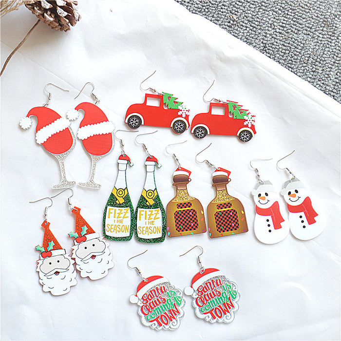 Wholesale Earrings Acrylic Christmas Trolley Snowman Wine Bottle Old Man JDC-ES-Xienuo022