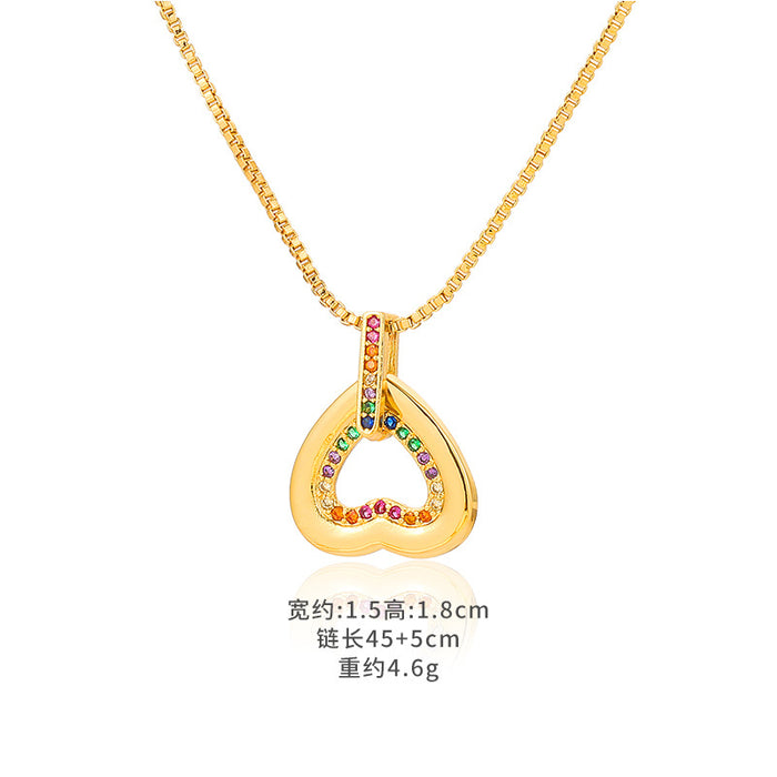 Moda de moda al por mayor latón de 18K Gold Zircon Heart Heart Doble Collar JDC-Ne-Dry003