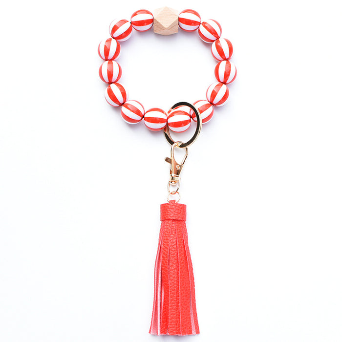 Wholesale 4th of July American Flag Independence Day Wooden Beaded Wristlet Keychain MOQ≥2 JDC-KC-MaoL001