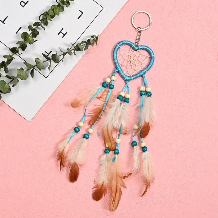 Wholesale Love Iron Ring Feather Beads Silk Thread Dreamcatcher Keychain MOQ≥2 JDC-KC-JunX001