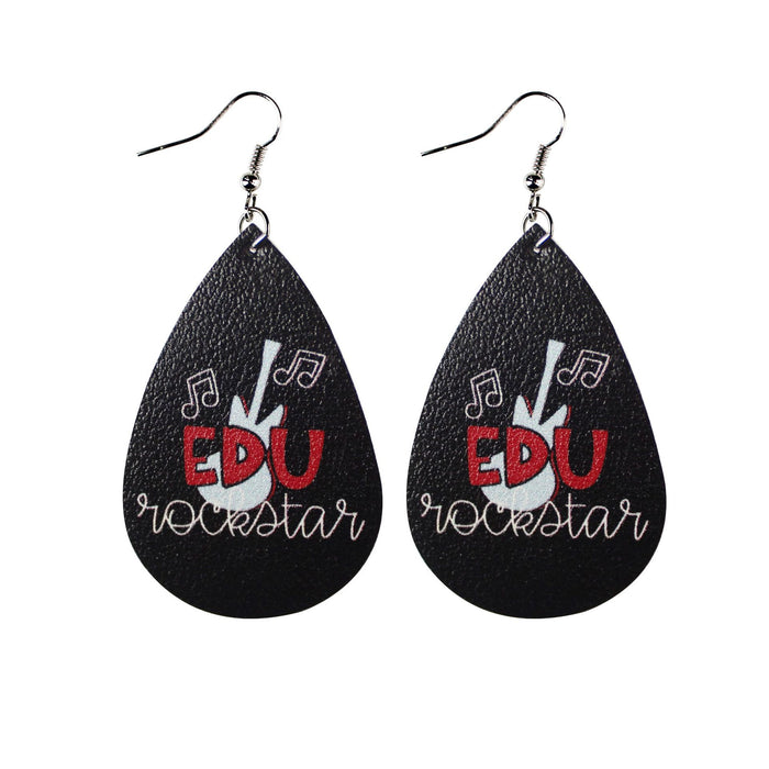 Wholesale Earrings PU Teacher's Day Gift Double Sided Printing MOQ≥2 JDC-ES-Tianpi005