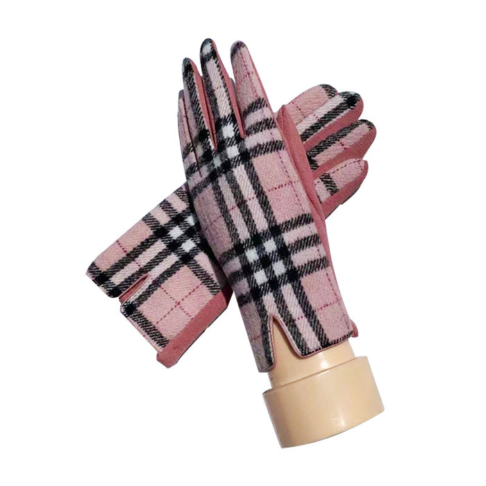 Wholesale Gloves Woolen Plaid Warm Outdoor Gloves Touch Screen MOQ≥2 JDC-GS-MeiN006