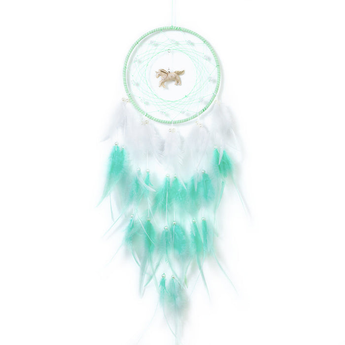 Wholesale Double Circle Unicorn Dreamcatcher Ornament Feather Wind Chime MOQ≥2 JDC-DC-MYing006
